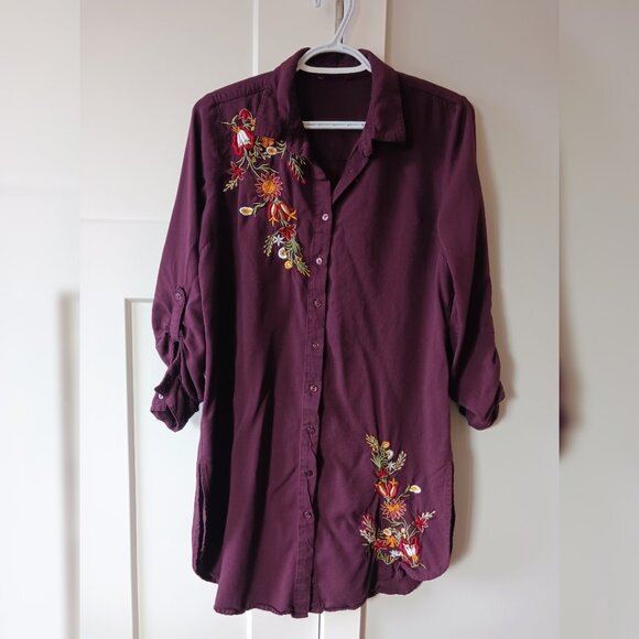 Purple/Maroon Embroidered shirt dress - Picture 1 of 8